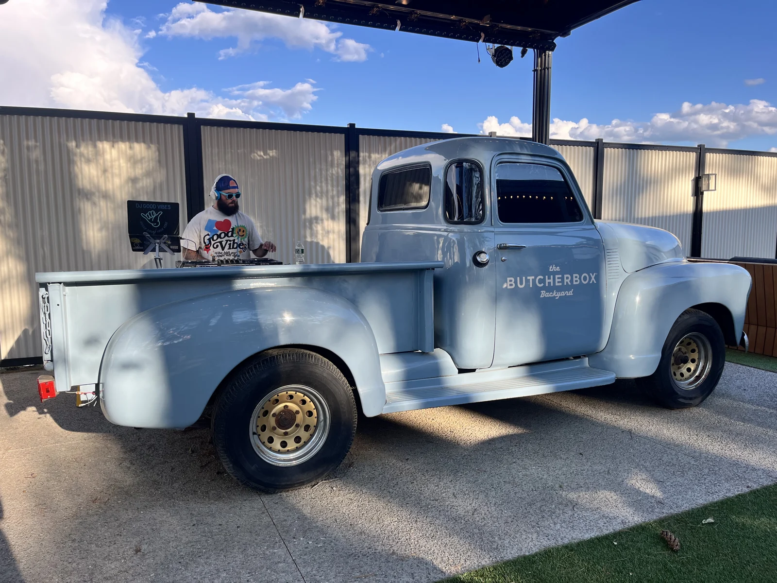 The blue DJ truck in the Xfinity Center VIP area